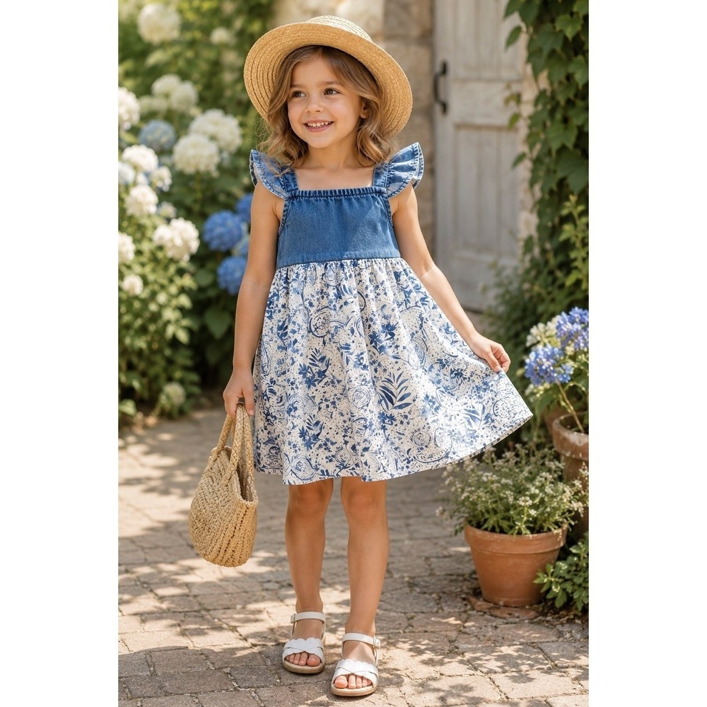 NWT OshKosh B'gosh Girls‎ Paisley Denim Flutter Sleeve Dress 4T